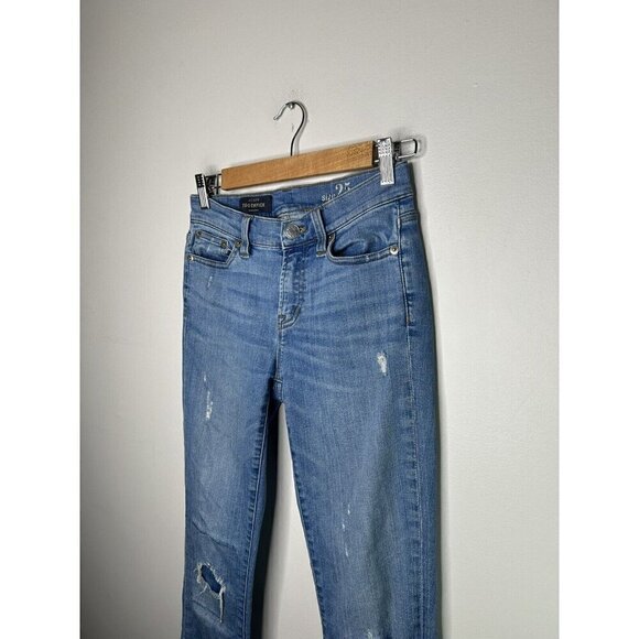J. Crew Pants Womens Blue Denim Jeans Toothpick Distressed Cut-Off Size 25 - Picture 5 of 14